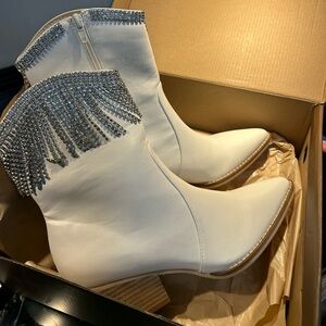White Fringe Ankle Boots
